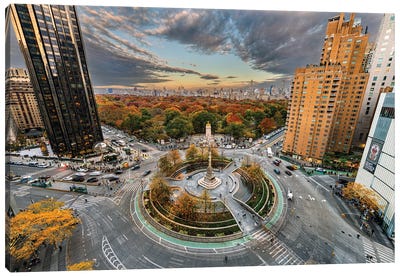 Columbus Circle In Autumn Canvas Art Print