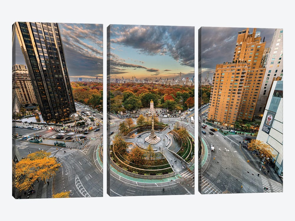 Columbus Circle In Autumn by Franklin Kearney 3-piece Art Print