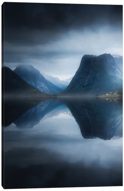 Moody Day By The Fjord Canvas Art Print - Atmospheric Photography