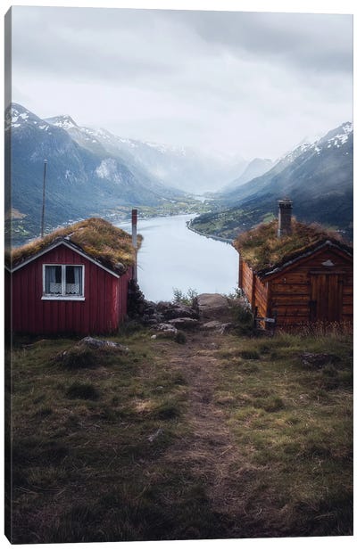 Cabins With A View Canvas Art Print - Norway
