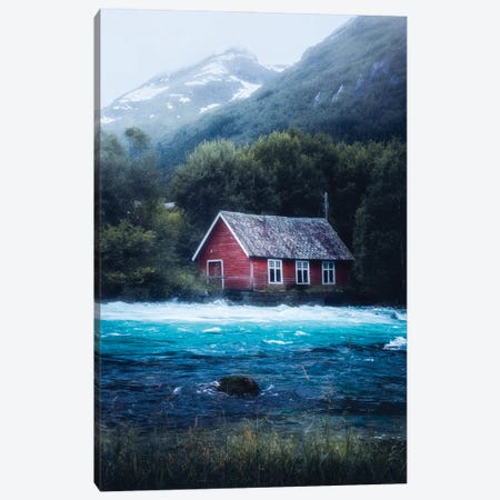 The Red Cabin Canvas Print #FKS66} by Fredrik Strømme Canvas Wall Art