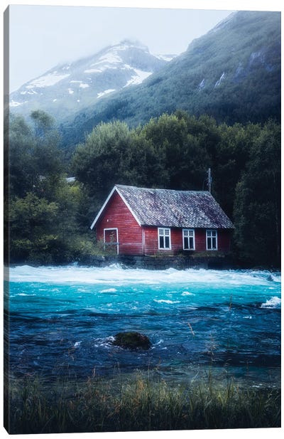 The Red Cabin Canvas Art Print - Cabins