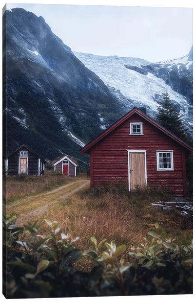 A Village Below The Glacier Canvas Art Print - Cabins