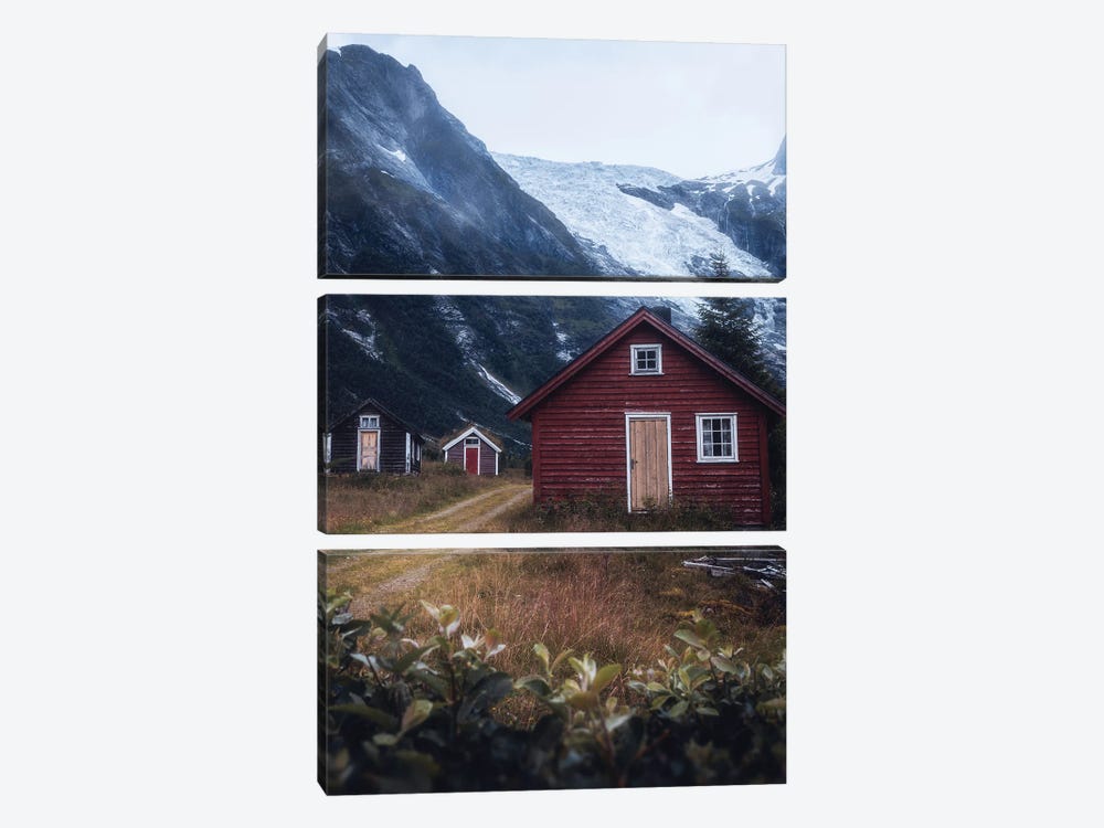 A Village Below The Glacier by Fredrik Strømme 3-piece Canvas Print