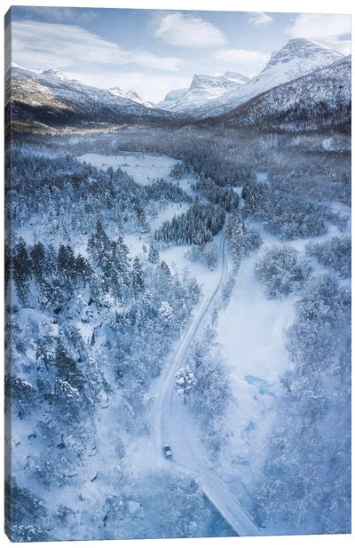 Road Trip Through Winter Wonderland Canvas Art Print - Fredrik Strømme