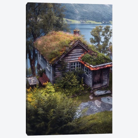 Cabin By The Lake Canvas Print #FKS9} by Fredrik Strømme Canvas Art