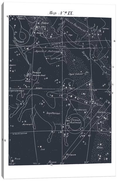 Sagittarius On Blue Canvas Art Print - Celestial Maps