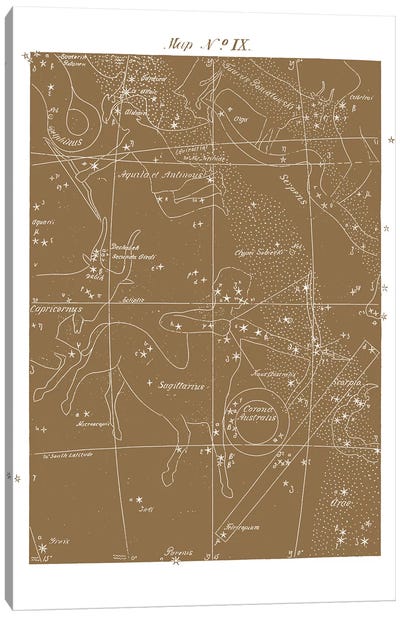 Sagittarius On Gold Canvas Art Print - Kids Map Art