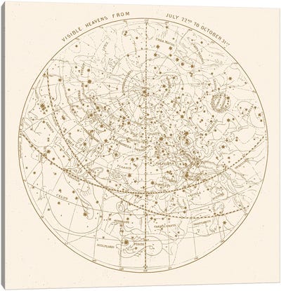 Visible Heavens On Gold Canvas Art Print - Celestial Maps