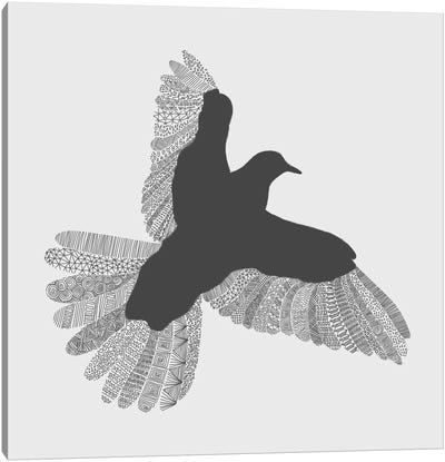 Bird on Grey Canvas Art Print - Gray & White Art
