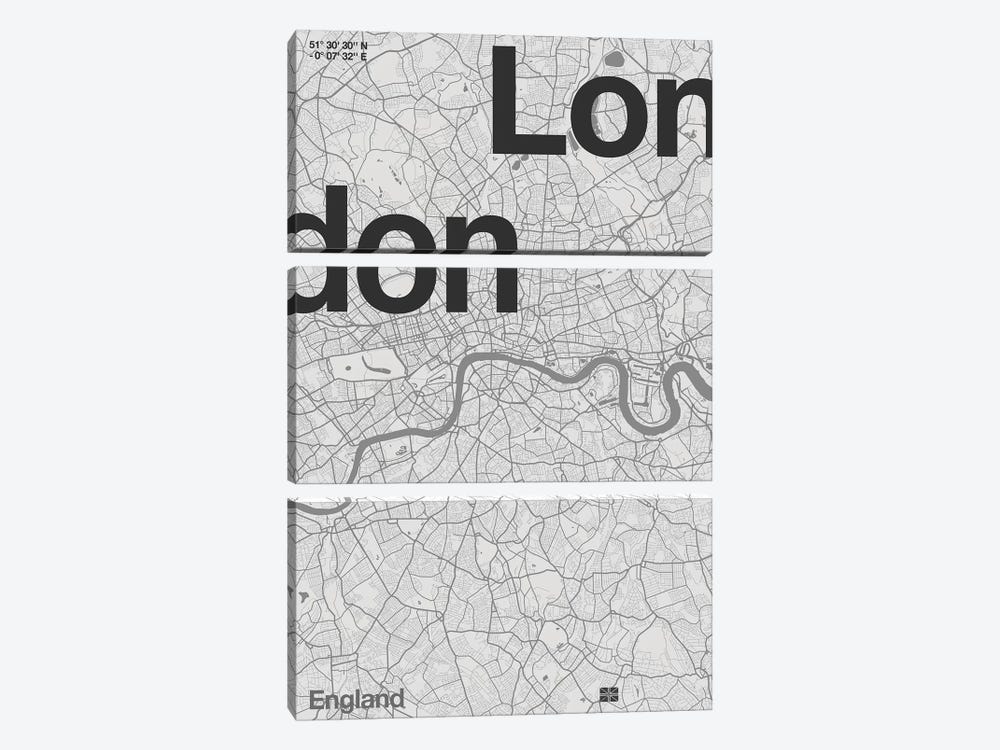 London Map by Florent Bodart 3-piece Canvas Wall Art