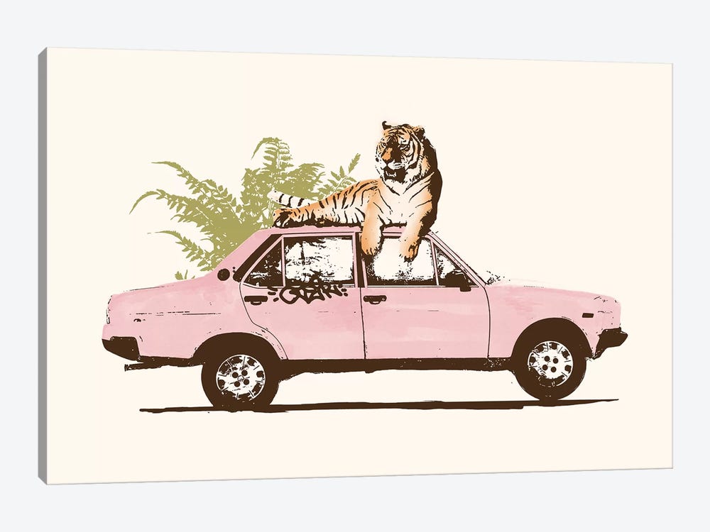 Tiger On Car by Florent Bodart 1-piece Canvas Wall Art