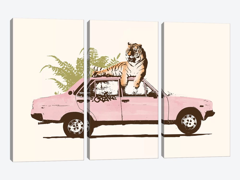 Tiger On Car by Florent Bodart 3-piece Canvas Art
