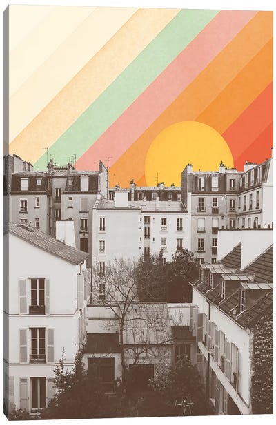 Rainbow Sky Above Paris Canvas Art Print - Rainbow Art