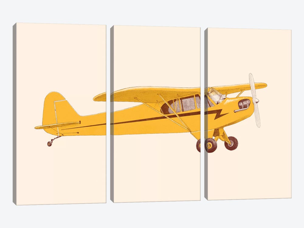 Little Yellow Plane by Florent Bodart 3-piece Canvas Wall Art
