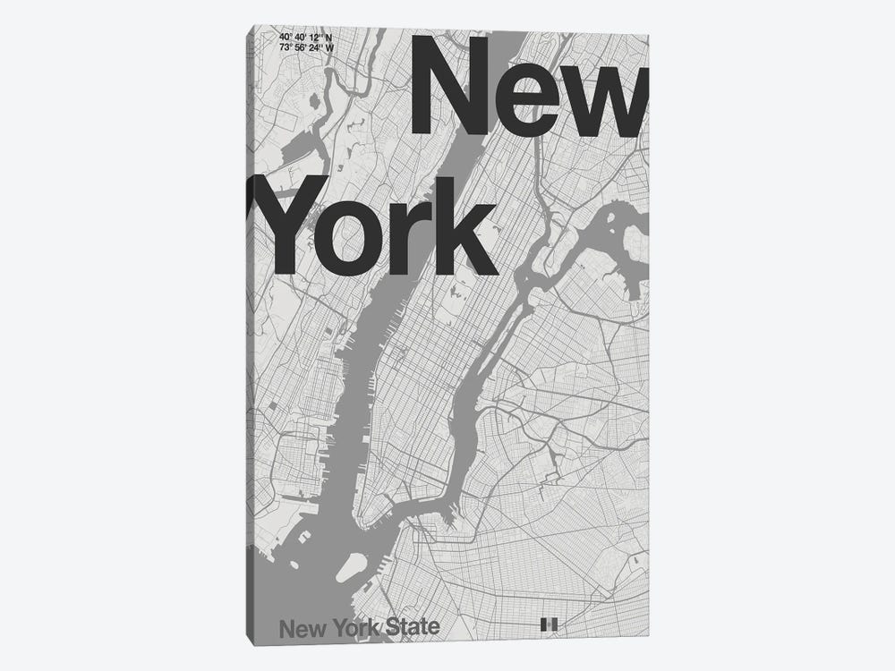 New York - Minimal Map by Florent Bodart 1-piece Canvas Art