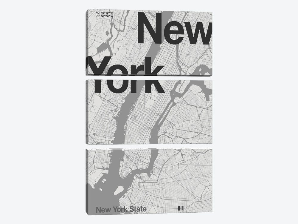 New York - Minimal Map by Florent Bodart 3-piece Canvas Art