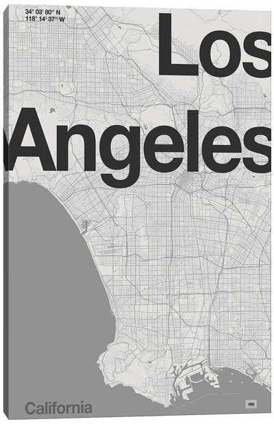 Los Angeles - Minimal Map Canvas Art Print - Modern Minimalist