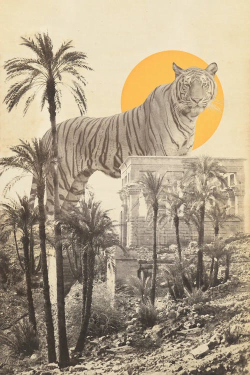 Giant Tiger in Ruins with Palms