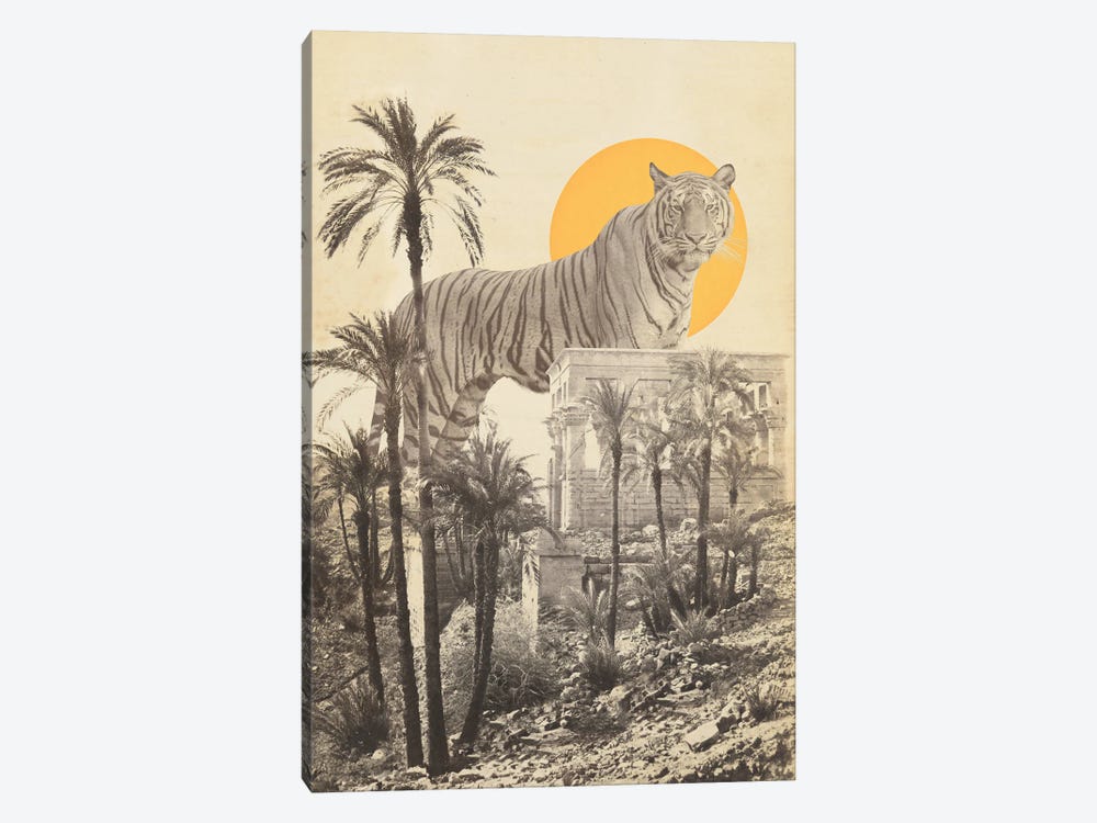 Giant Tiger in Ruins with Palms by Florent Bodart 1-piece Canvas Print