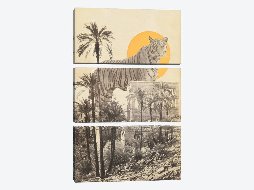 Giant Tiger in Ruins with Palms by Florent Bodart 3-piece Art Print