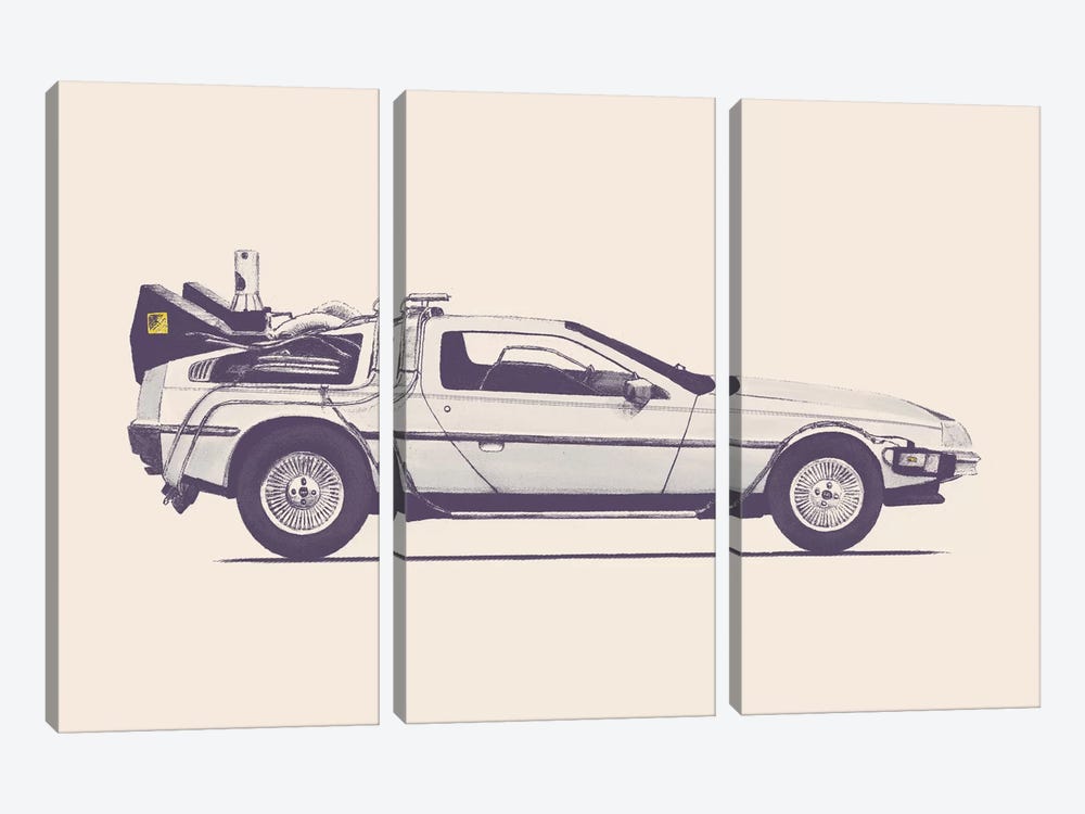 DeLorean - Back To The Future by Florent Bodart 3-piece Canvas Wall Art