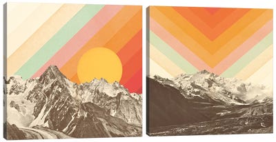Mountainscape Diptych Canvas Art Print - Orange & Teal