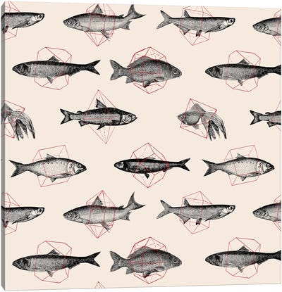 Fishes In Geometrics I Canvas Art Print - Kids Nautical Art