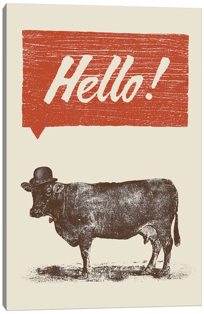 Hello Canvas Art Print - Cow Art