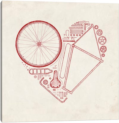Love Bike in Red Canvas Art Print - Florent Bodart