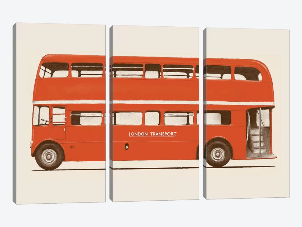 English Bus (London Transport Double-Decker) by Florent Bodart 3-piece Canvas Art