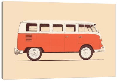 Red Van Canvas Art Print - Volkswagen