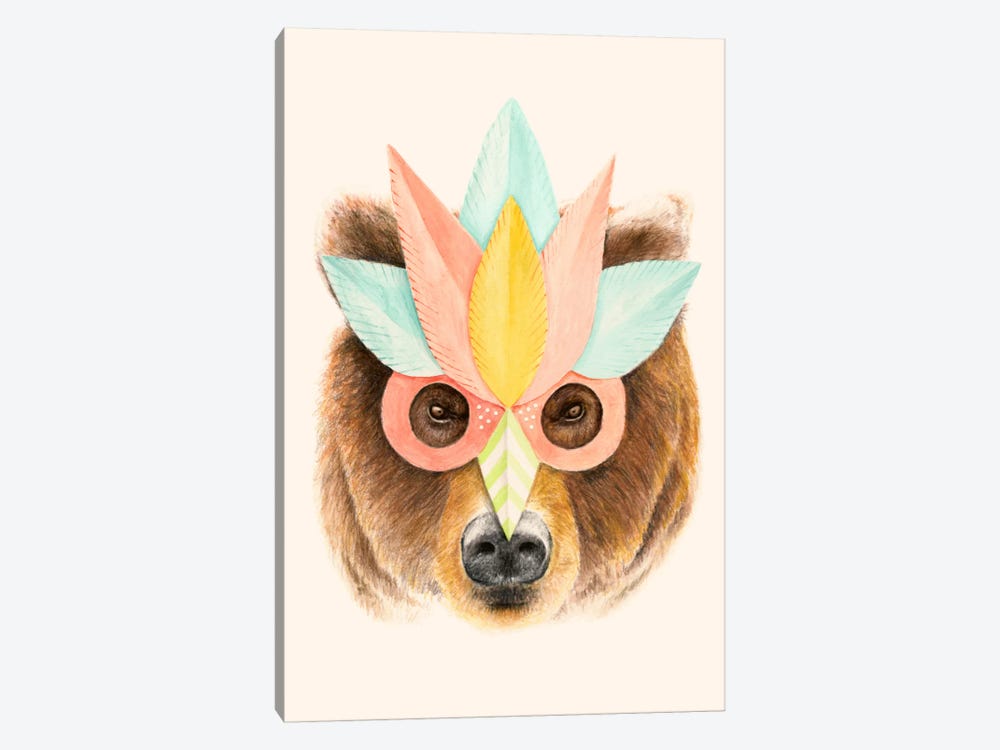 Bear Paper Mask Print by Florent Bodart 1-piece Canvas Art