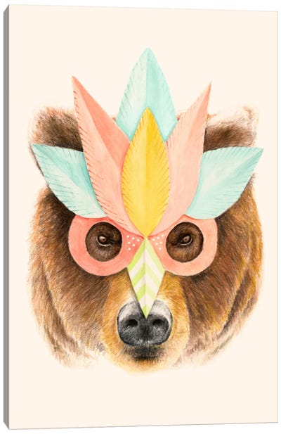 Bear Paper Mask Print Canvas Art Print - Florent Bodart