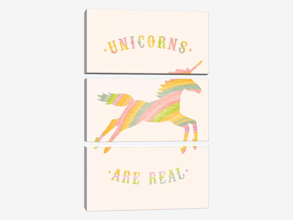 Unicorns Are Real, Color by Florent Bodart 3-piece Canvas Wall Art