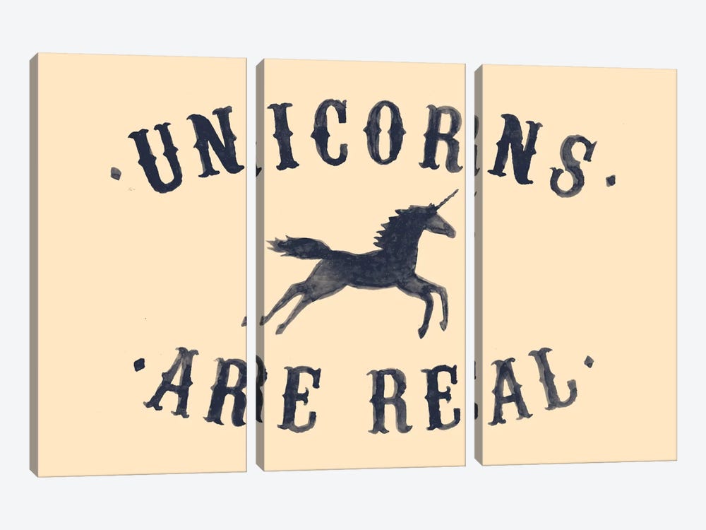 Unicorns Are Real, B&W by Florent Bodart 3-piece Canvas Print