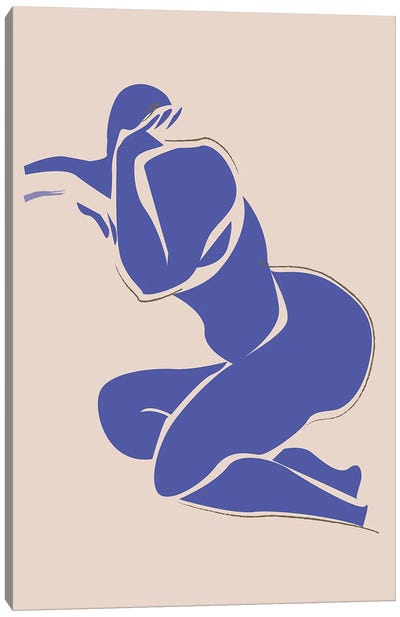 Woman Sitting Canvas Art Print - Blue Nude Collection