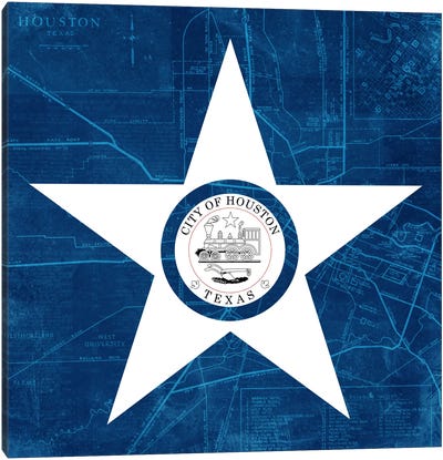 Houston, Texas (Roadway Blueprint) Canvas Art Print - U.S. State Flag Art