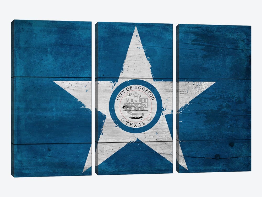 Houston, Texas City Flag on Wood Planks by 5by5collective 3-piece Canvas Wall Art