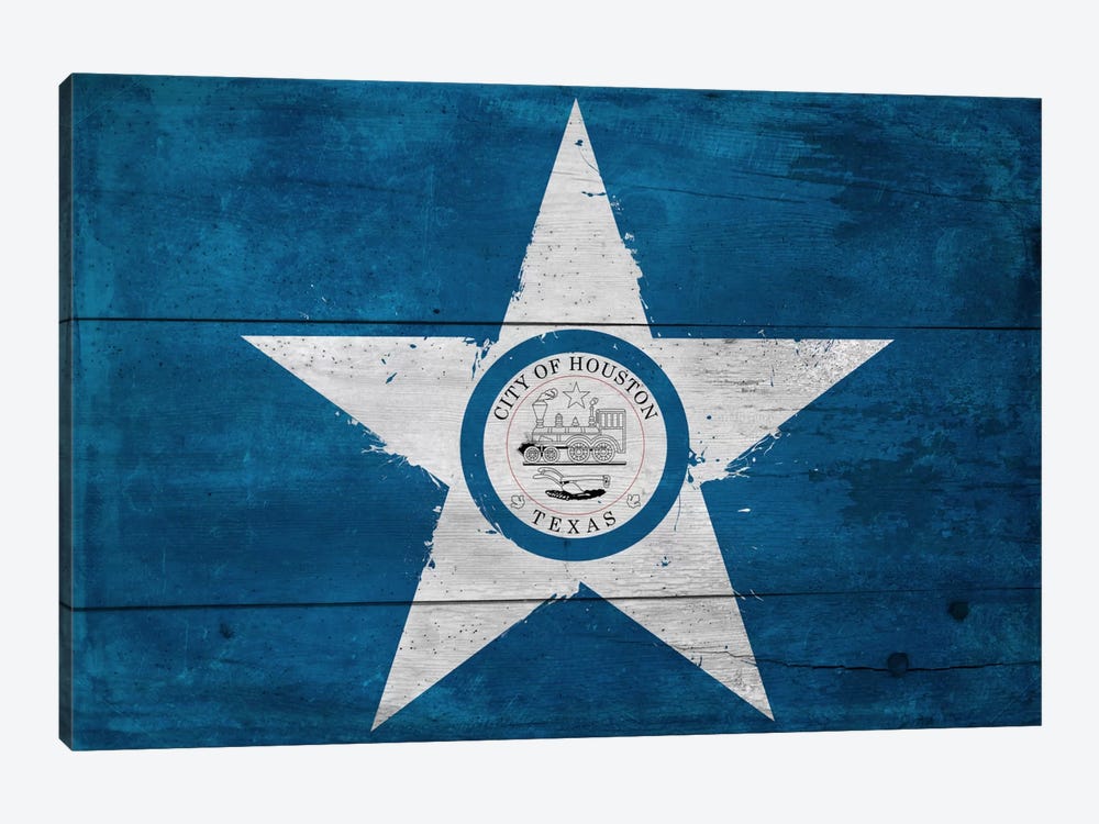 Houston, Texas City Flag on Wood Planks by 5by5collective 1-piece Canvas Wall Art