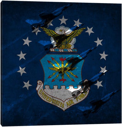 U.S. Air Force Flag (Air Demonstration Squadron "Thunderbirds" Background) Canvas Art Print - Military Aircraft Art