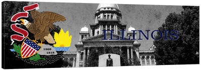 Illinois (Capitol Building in Zoom) Panoramic Canvas Art Print - Flags Collection