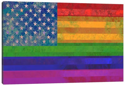 USA "Grungy" Rainbow Flag (LGBT Human Rights & Equality) Canvas Art Print - LGBTQ+ Art