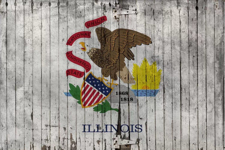 Illinois State Flag on Wood Planks