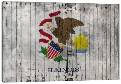 Illinois State Flag on Wood Planks Canvas Art Print - Flags Collection