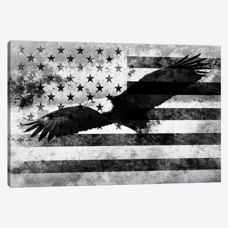USA "Melting Film" Flag in Black & White (Bald Eagle) Canvas Print #FLG14} by 5by5collective Canvas Artwork