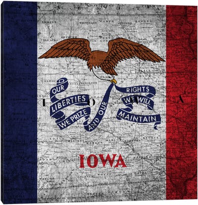 Iowa (Vintage Map) Canvas Art Print - U.S. State Flag Art