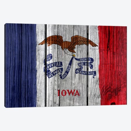 Iowa State Flag on Wood Planks Canvas Print #FLG162} by iCanvas Canvas Print