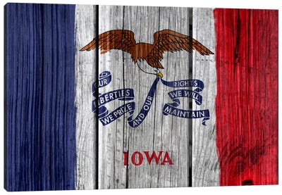 Iowa State Flag on Wood Planks Canvas Art Print - Flags Collection