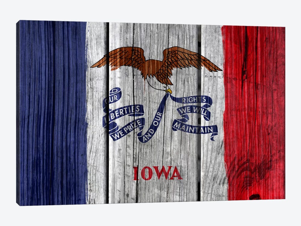 Iowa State Flag on Wood Planks by 5by5collective 1-piece Canvas Art Print